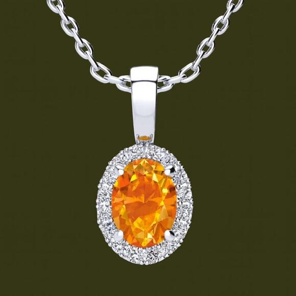 Birthstone Diamond Necklace | 1 ct Oval Gemstone .10ct Lab Grown Diamond Halo - Picture 4 of 12
